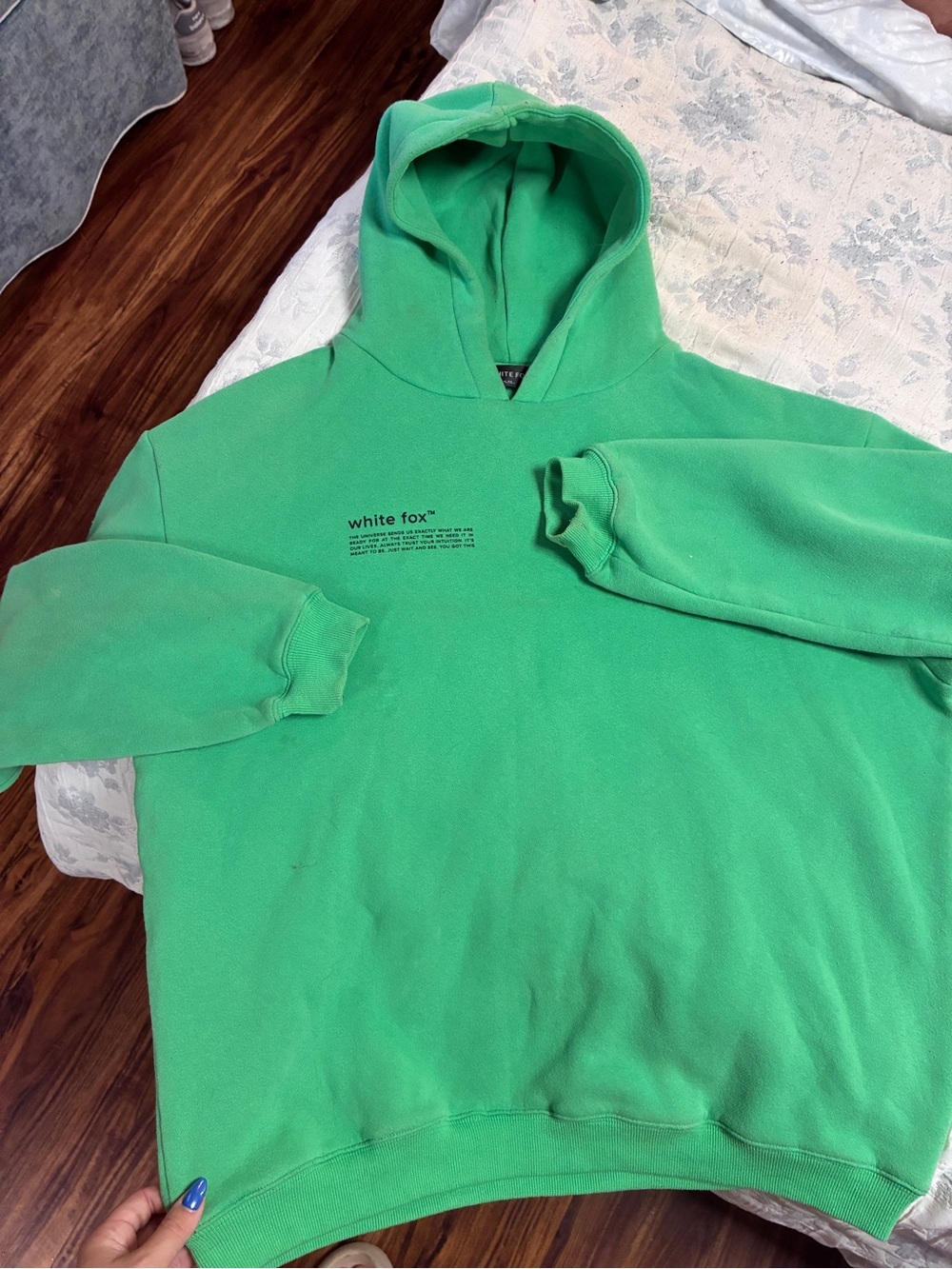 White Fox Green Hoodie - Unisex Pullover Hooded Sweatshirt